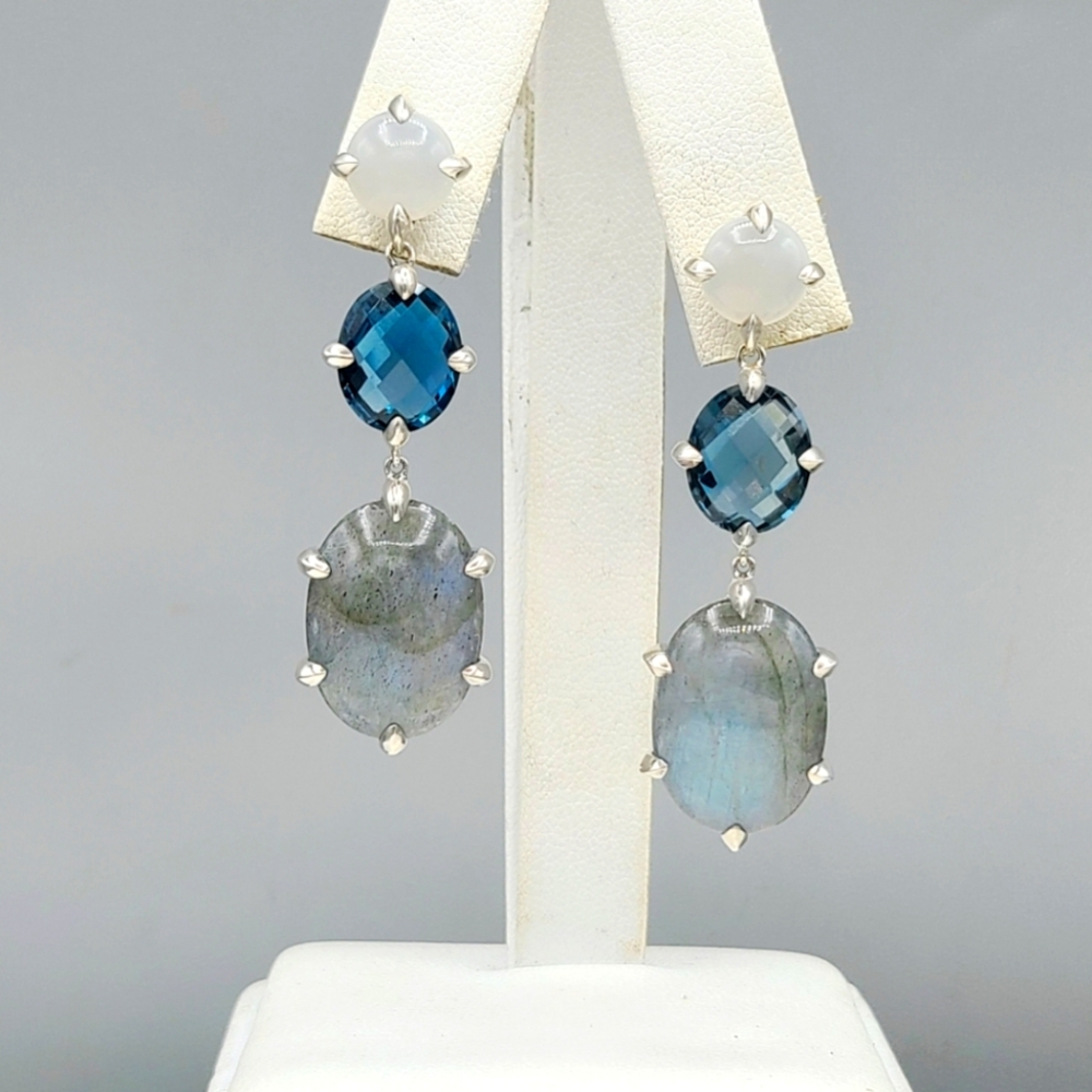 David Yurman Chatelaine Convertible Drop Earrings with Labradorite, Hampton Blue - Picture 4 of 4